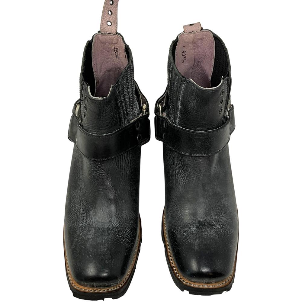 Freebird Whiskey Boots Womens 10 Black Leather Ankle Harness Biker Block Heel - Picture 8 of 11